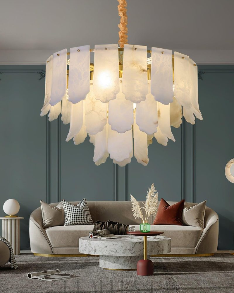 Elegancka lampa wisząca Alabaster Elba w mosiądzu i białym