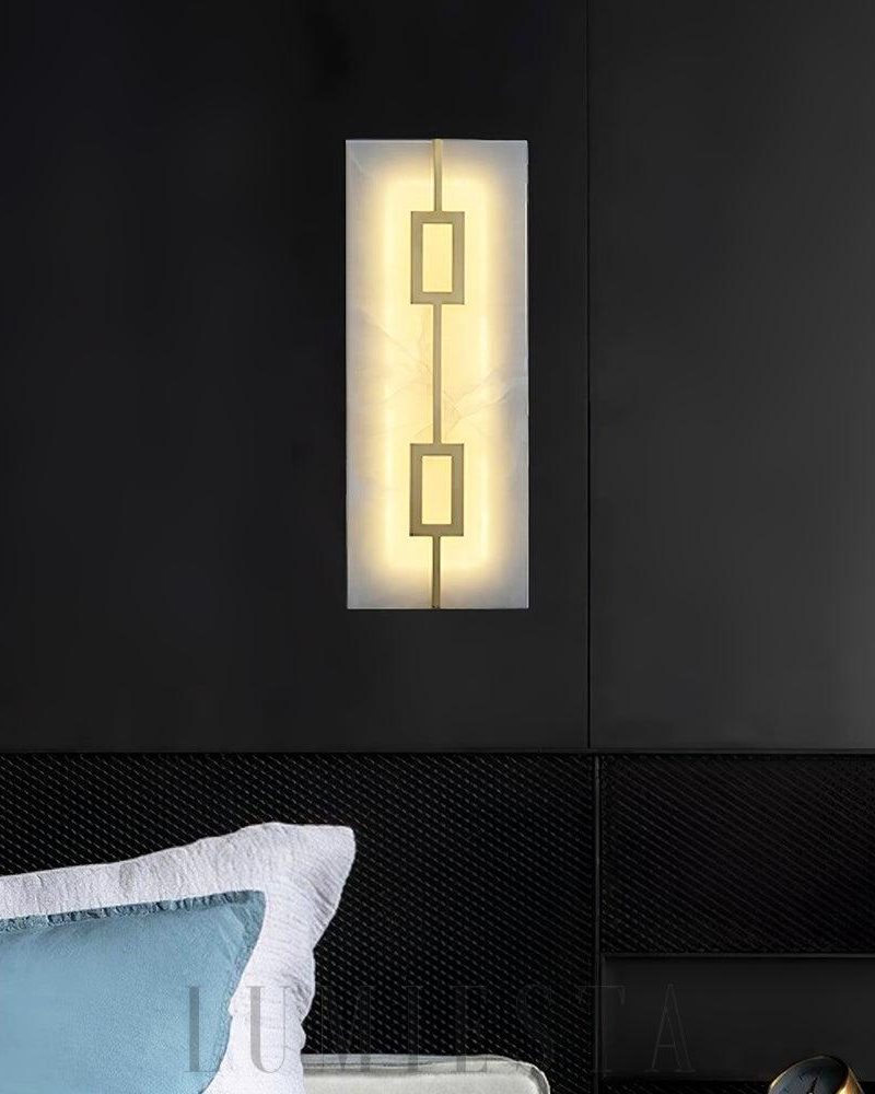 Lampa ścienna Alabaster kwadratowa prostokątna mosiądz biały