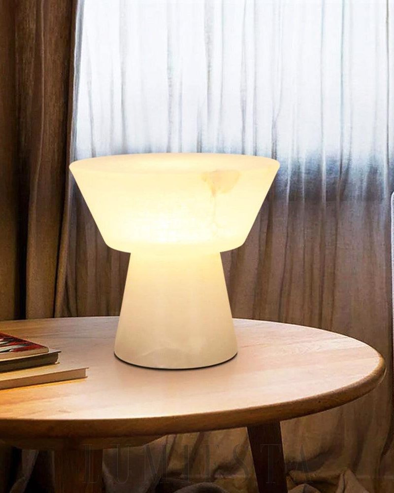 Lampa stołowa alabastrowa stożkowa elegancka biała 20cm 28cm