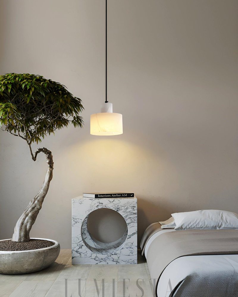 Lampa wisząca cylindryczna alabastrowa stylowa do wnętrz