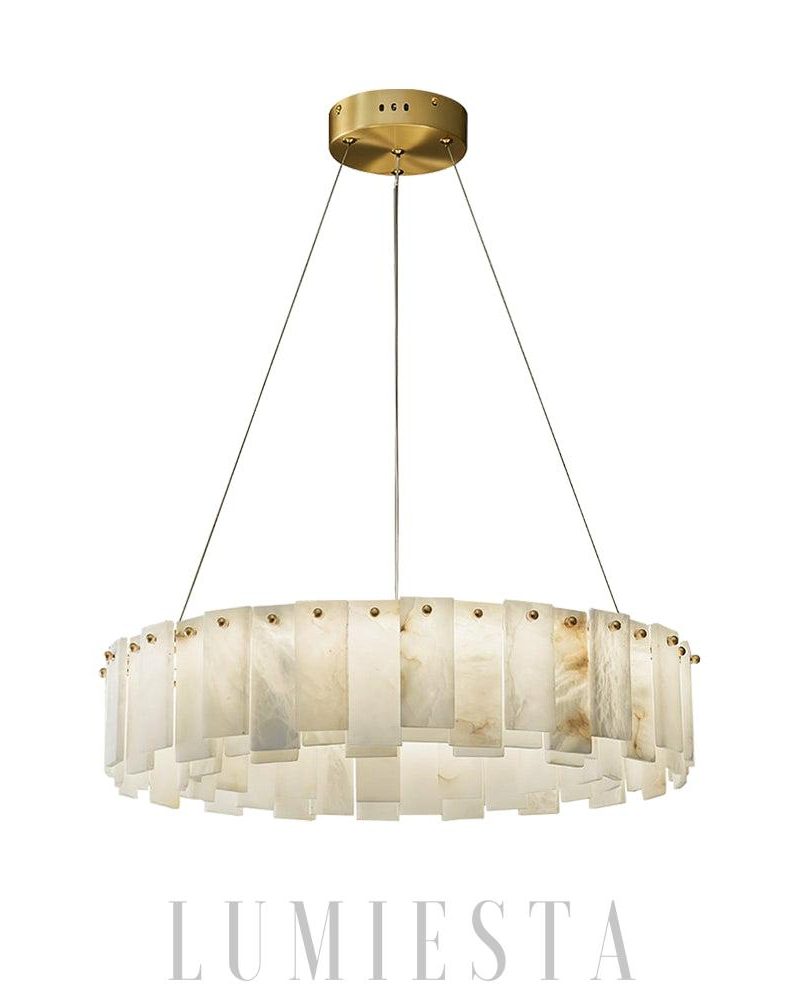 Lampa sufitowa Alabastrowa okrągła w stylu nowoczesnym Mosiądz Biała