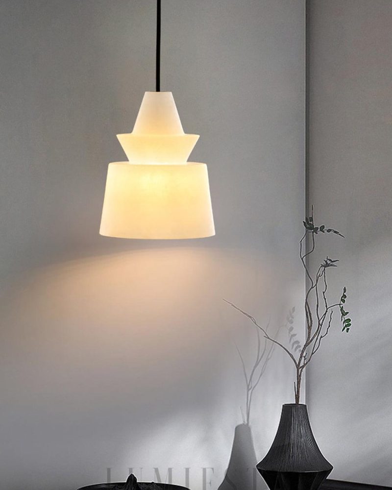 Nowoczesna lampa wisząca z alabastru średnica 18cm kolor biały