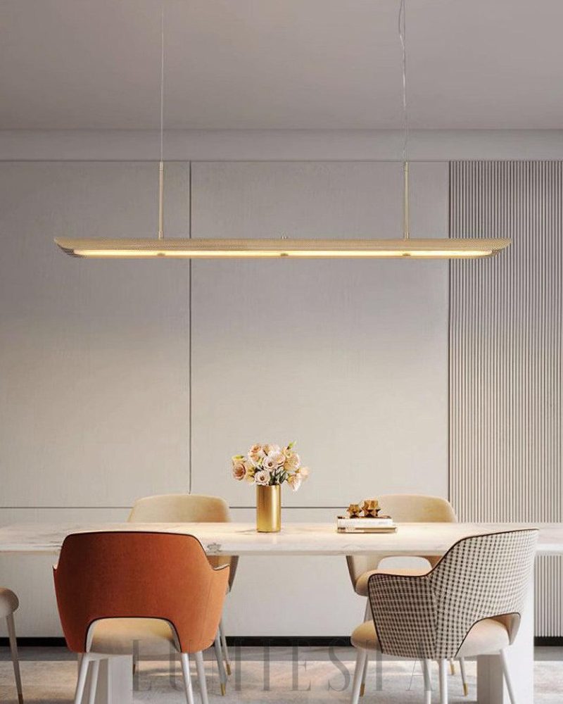 Nowoczesna Lampa Wisząca Linearna Mosiądz Biała 140cm ładne światło