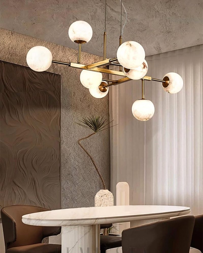 Elegancki żyrandol alabastrowy w mosiężnym stylu 105cm 110cm