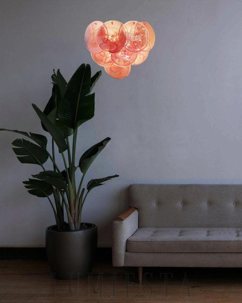 Różowa Vintage Lampa Ścienna Murano Z Kolorowymi Dyskami