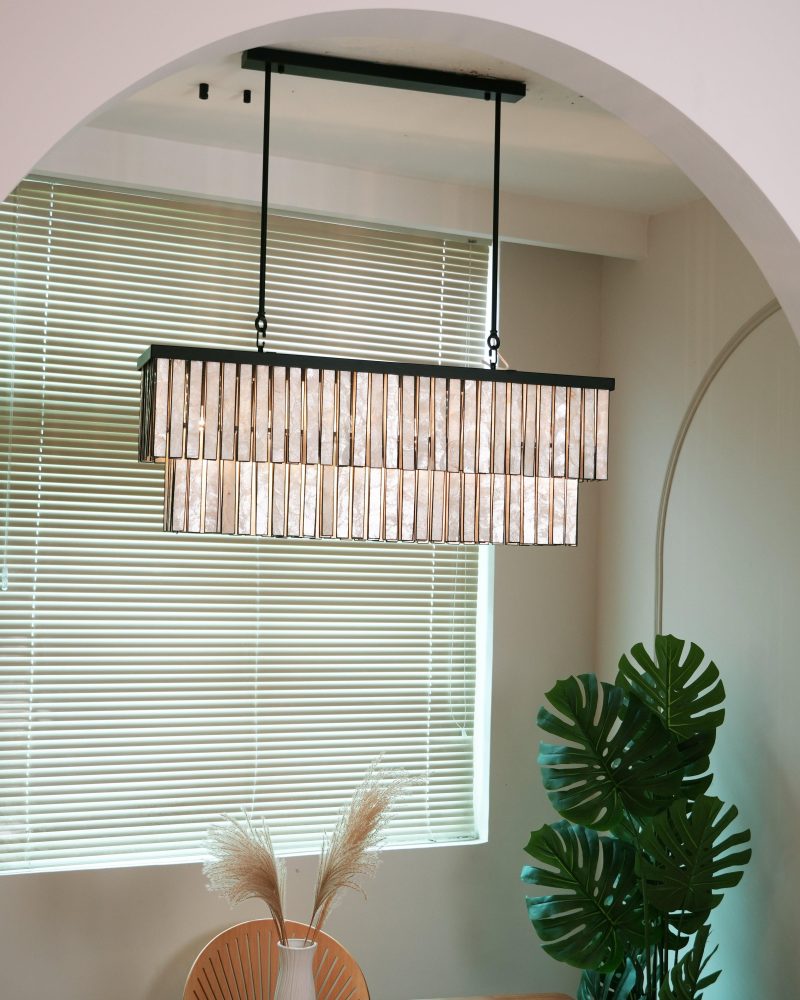 Lampa sufitowa Astrid Capiz prostokątna brązowa 95cm elegancja