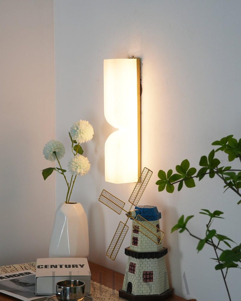 Lampa ścienna alabastrowa prostokątna z ciepłym światłem