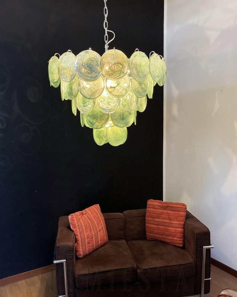 Zielony Iridescent Murano Żyrandol 70cm z unikalnym stylem