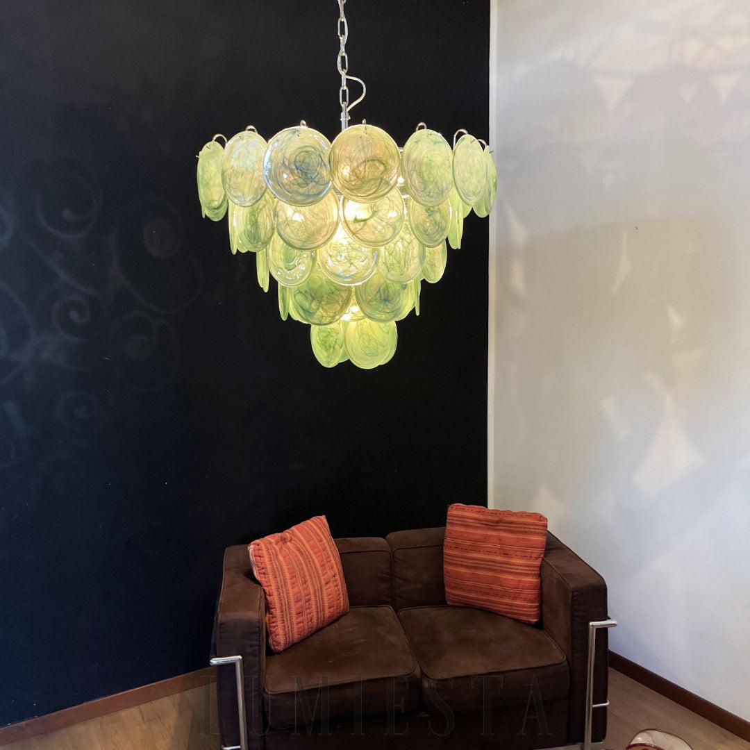 Zielony Iridescent Murano Żyrandol 70cm z unikalnym stylem
