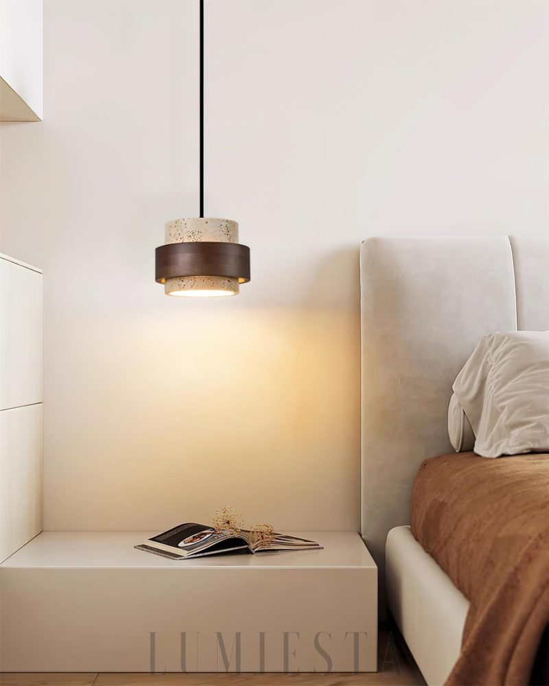 Lampa wisząca Cylinder Stonova z travertynu i drewna 17cm 60cm 80cm 100cm