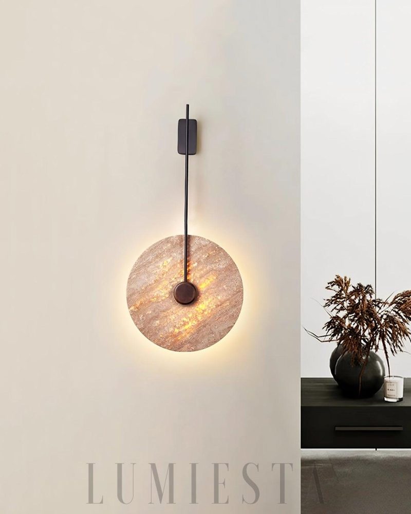 Lampa Ścienna Travertynowa Dysk Ciepła i Zimna Barwa 30cm