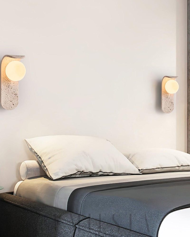 Lampa ścienna Curve Solis z travertynu minimalistyczna beżowa