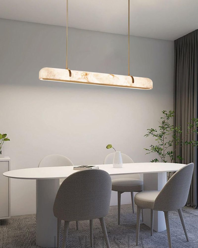 Lampa wisząca Alabaster Linear mosiądz 90cm ciepłe światło
