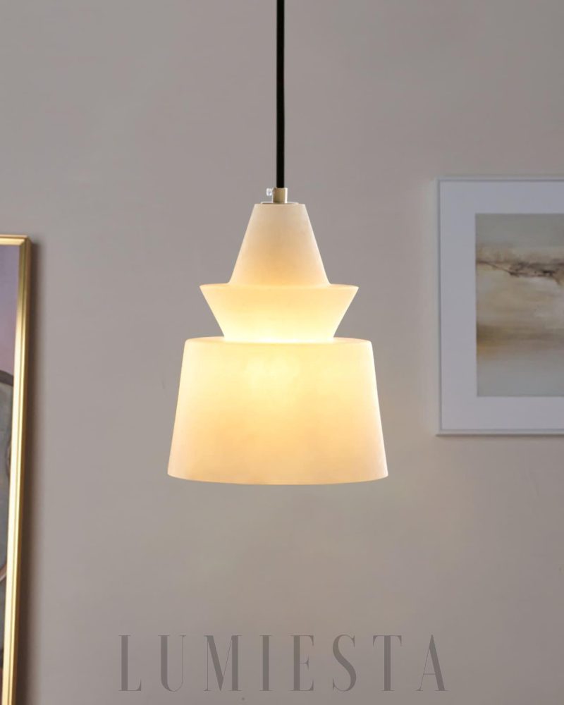 Nowoczesna lampa wisząca z alabastru średnica 18cm kolor biały