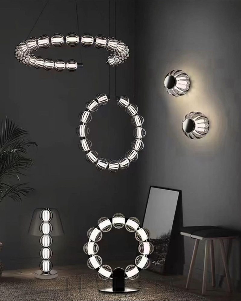 Lampa Stołowa Amulet Srebrna Okrągła 42cm LED 25W