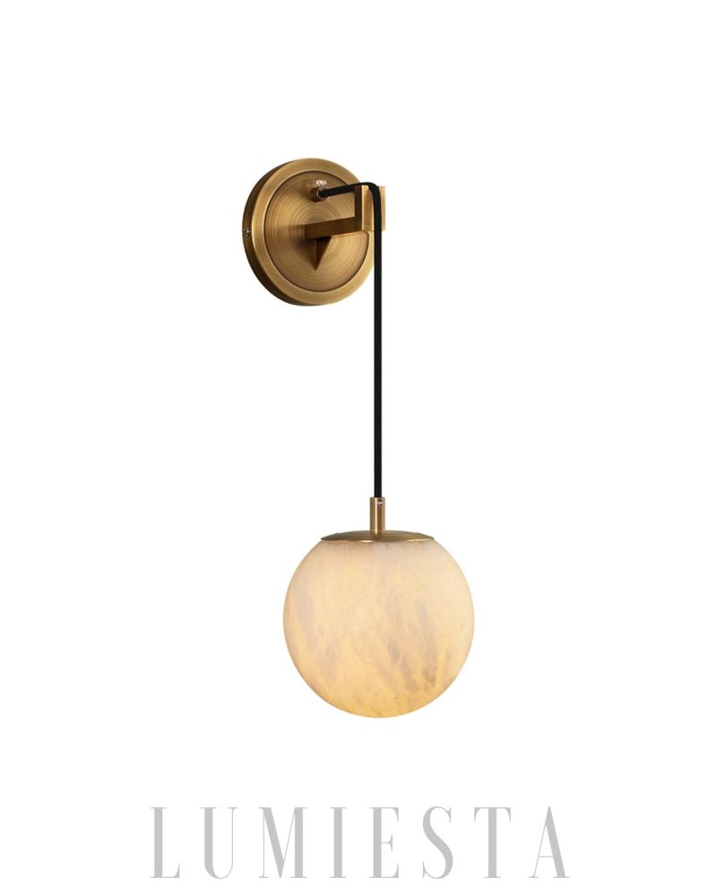 Minimalistyczna Sferyczna Lampa Ścienna z Alabastru Biała Złota