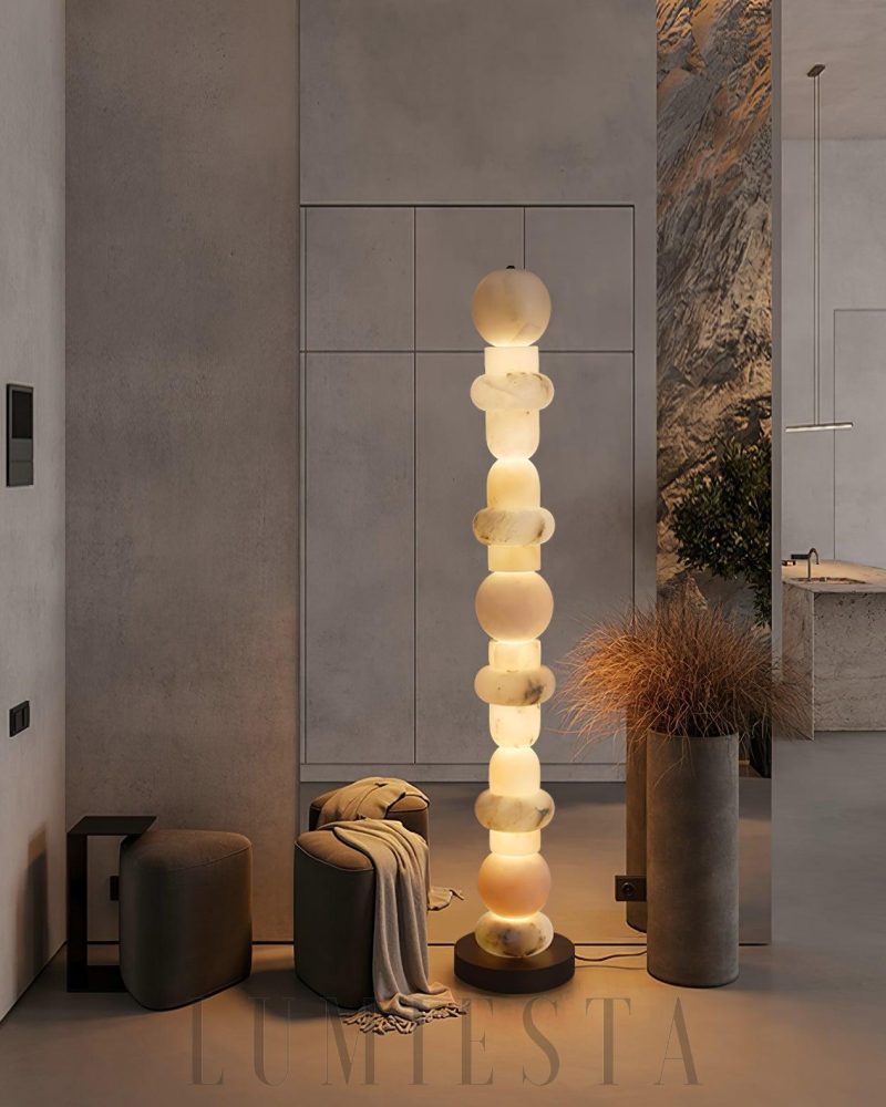 Lampa podłogowa Alabaster Kolumnowa w stylu nowoczesnym Biała i Czarna