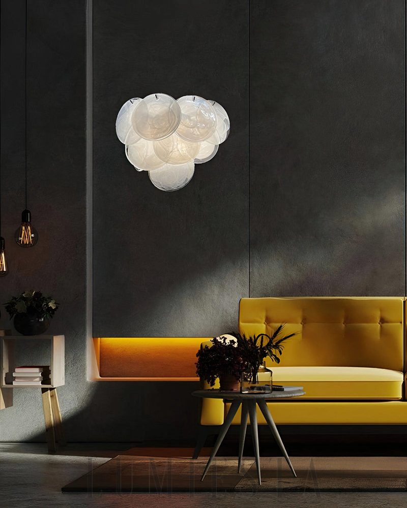 Biały Vintage Lampa Ścienna Murano z Dyskami Szklanymi 34cm