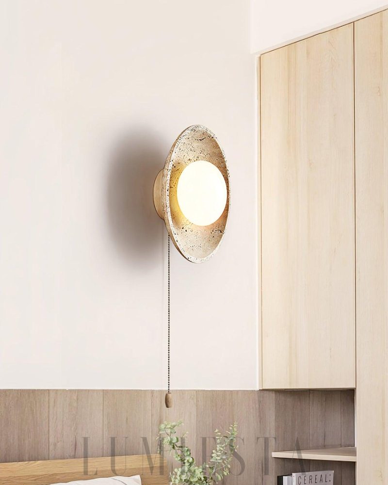 Beżowa lampa ścienna z travertynu w stylu lunar eclipse