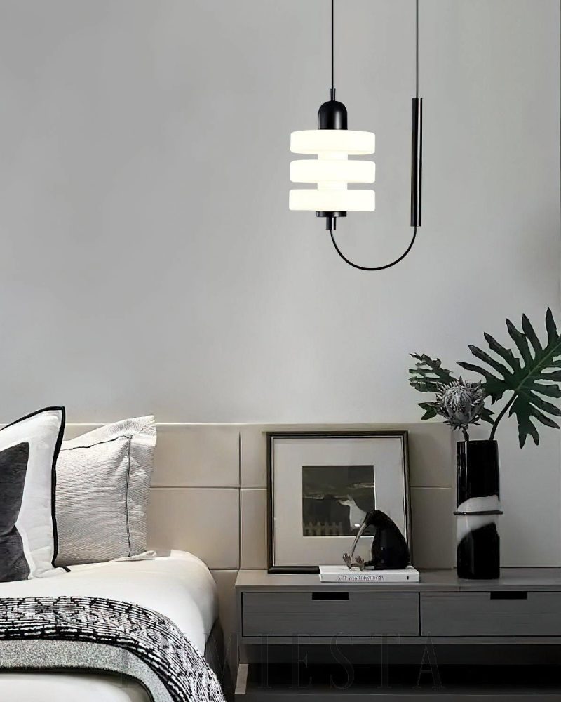 Lampa wisząca szklana w stylu japońskim minimalistycznym czarna biała