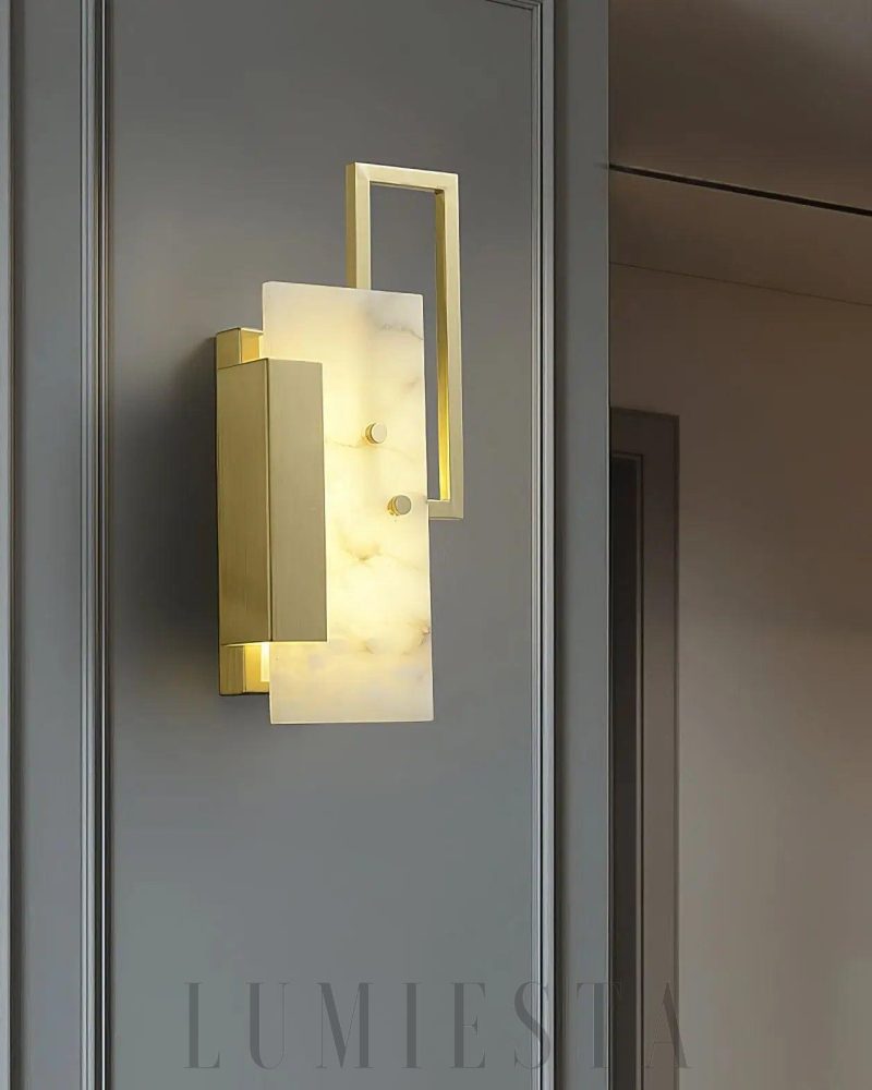 Lampa ścienna Mosiądz z alabastrem styl nowoczesny 30cm