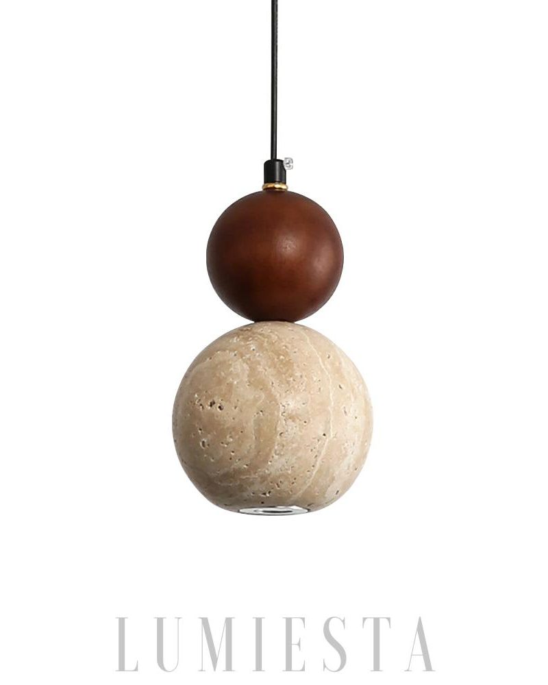 Lampa wisząca Travertynowa okrągła z drewnianym akcentem 10cm