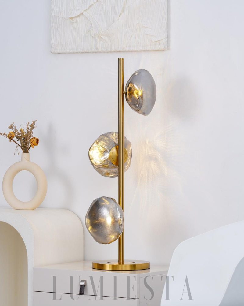 Lampa Stołowa Szklane Płatki Złota i Przezroczysta 35cm 90cm
