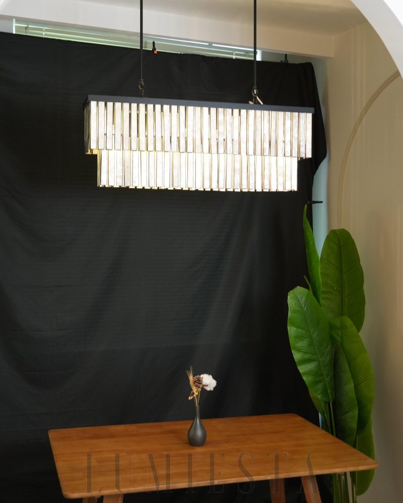 Lampa sufitowa Astrid Capiz prostokątna brązowa 95cm elegancja