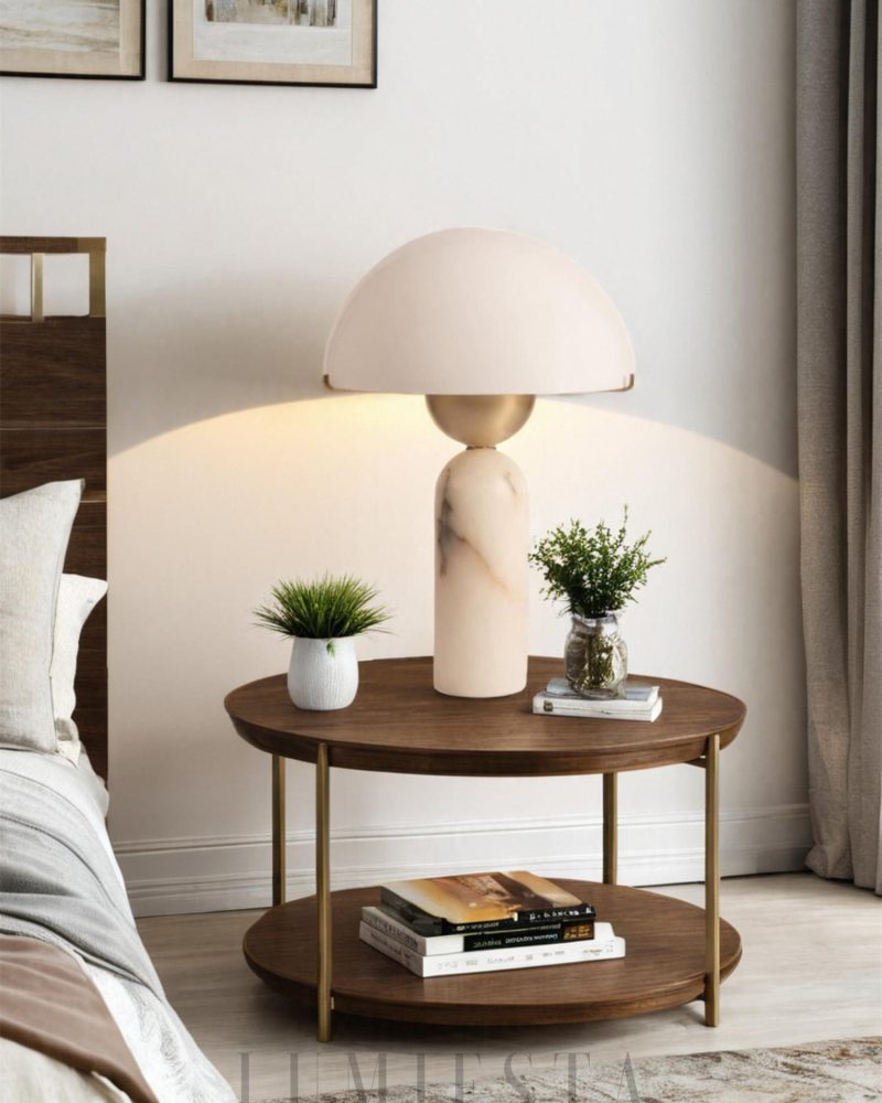 Lampa stołowa Alabaster Peono biały złoty styl minimalistyczny