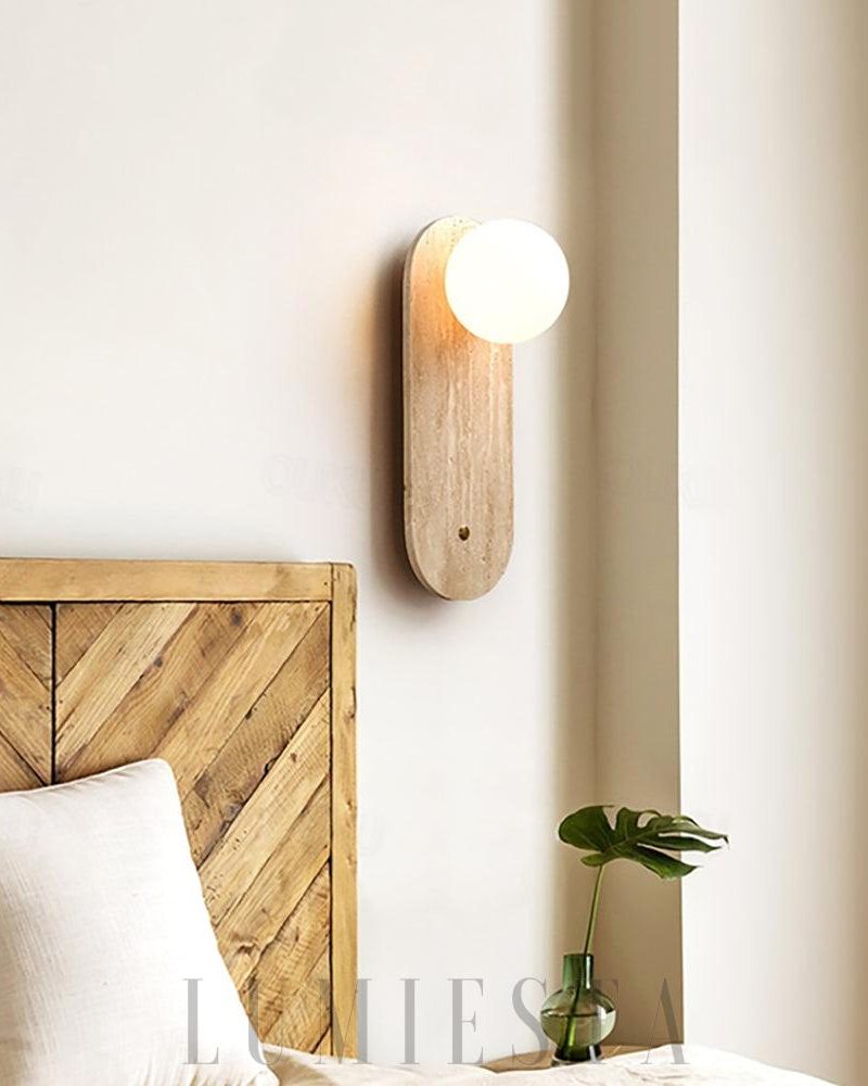 Lampa ścienna z trawertynu w kształcie okrągłym i owalnym żółta