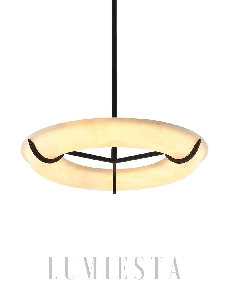 Lampa wisząca alabastrowa w kształcie okręgu z metalem