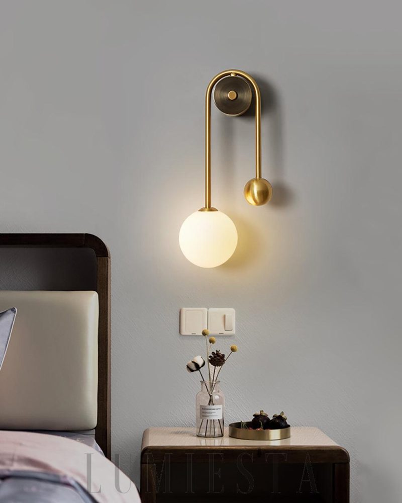 Luksowna Sferyczna Lampa Ścienna Złota i Biała 40cm 56cm