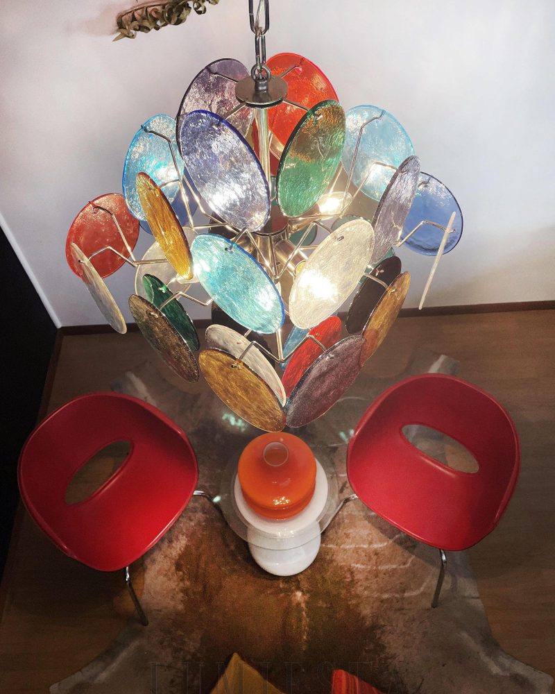 Lampa wisząca murano w stylu vintage z kolorowymi dyskami 49cm