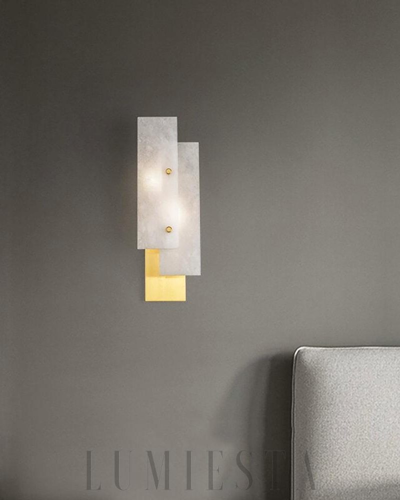 Lampa ścienna prostokątna alabastrowa nowoczesna złota 55cm