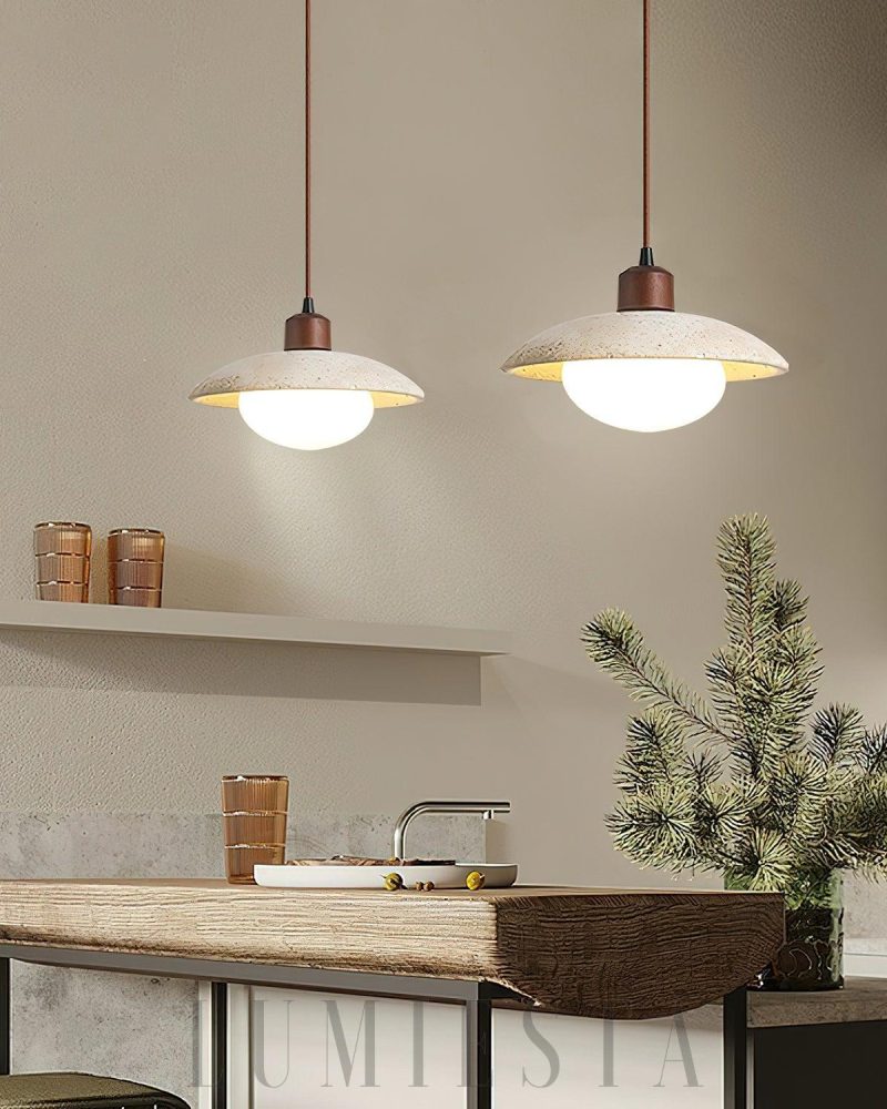Lampa wisząca Noah z travertynu i szkła 25cm beżowa