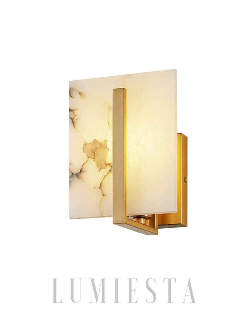 Lampa ścienna Alabaster kwadratowa złota i biała 18cm 24cm