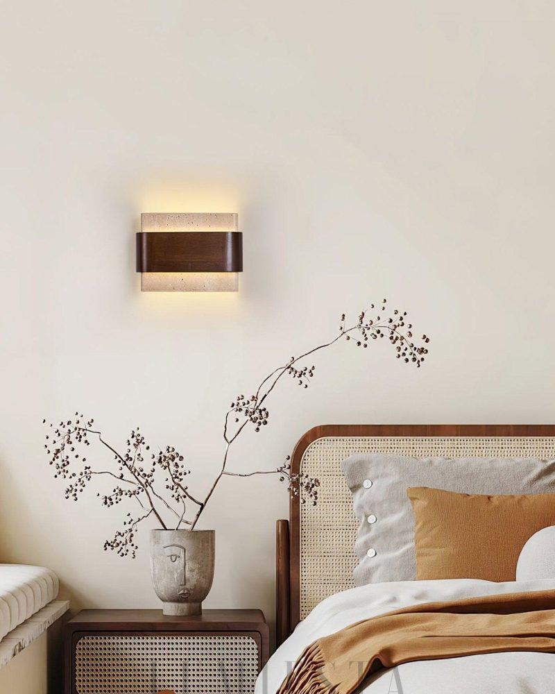 Lampa Ścienna Rectangle Terra Lumen Beżowy Orzechowy 22cm