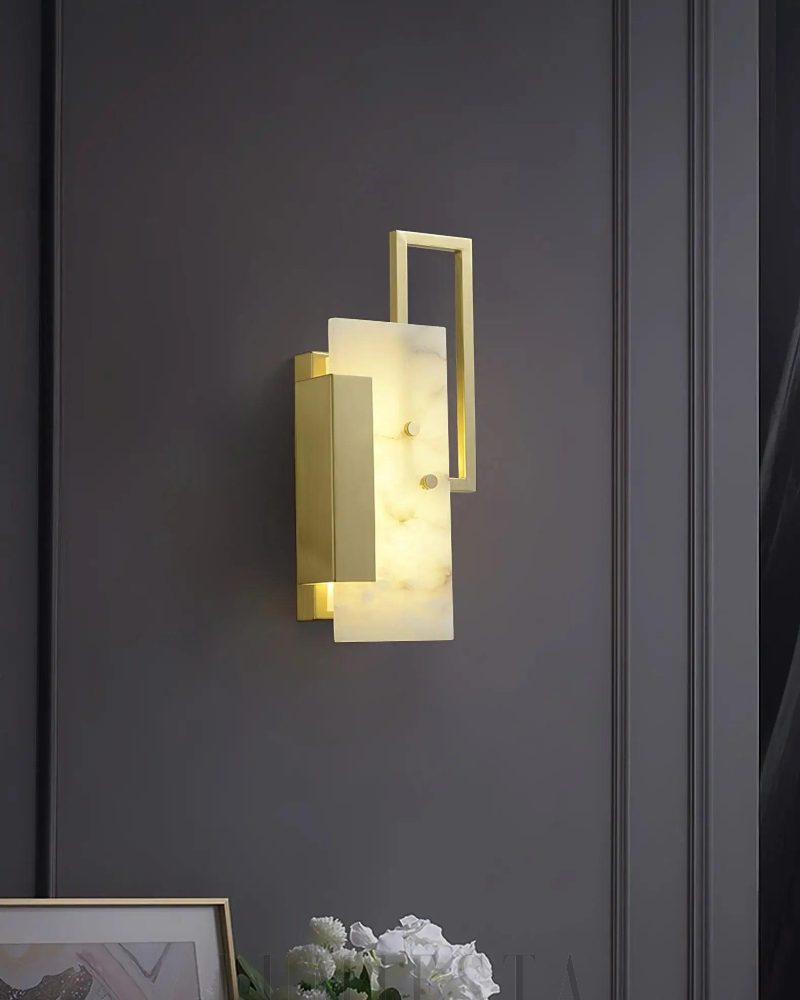 Lampa ścienna Mosiądz z alabastrem styl nowoczesny 30cm