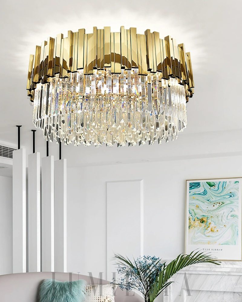 Lampa sufitowa Bourbons z kryształami złota i chromu 81cm