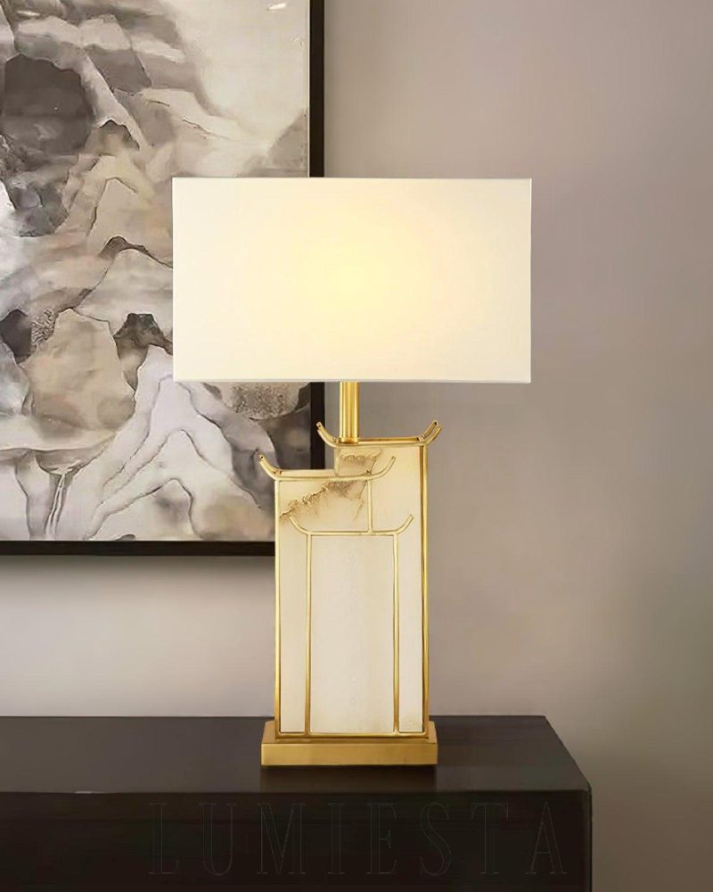 Lampa stołowa Alabaster July w stylu nowoczesnym 40cm Biała Złota