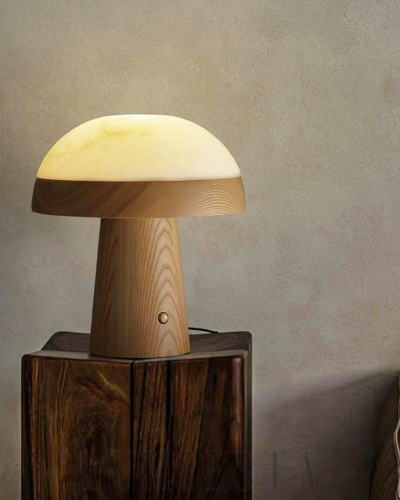 Lampa stołowa Mushroom Cloud z alabastru w kolorze orzechowym
