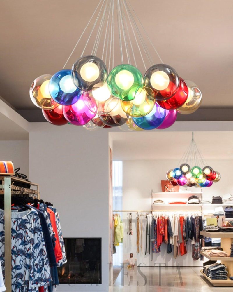 Lampa wisząca 28 głowic kolorowa kula stylowy żyrandol