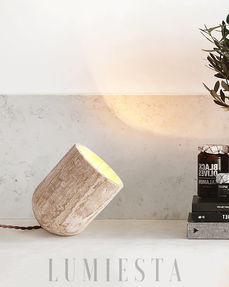 Lampa stołowa Cylinder Amidori z żółtego trawertynu 17cm