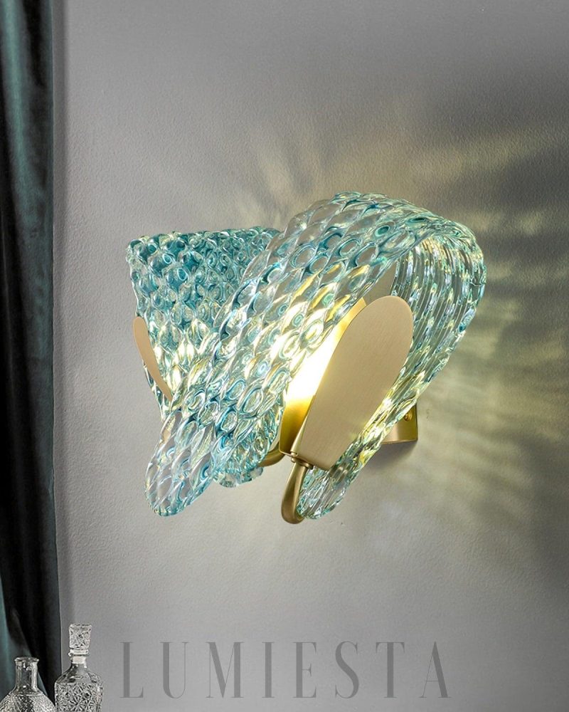 Lampa Ścienna Petal z Niebieskiego Szkła w Stylu Nowoczesnym