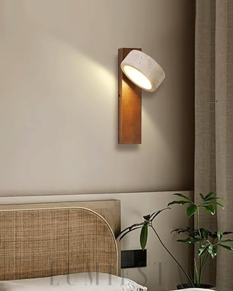 Lampa Ścienna Grove Beam z Travertynu i Drewna 10cm 23cm