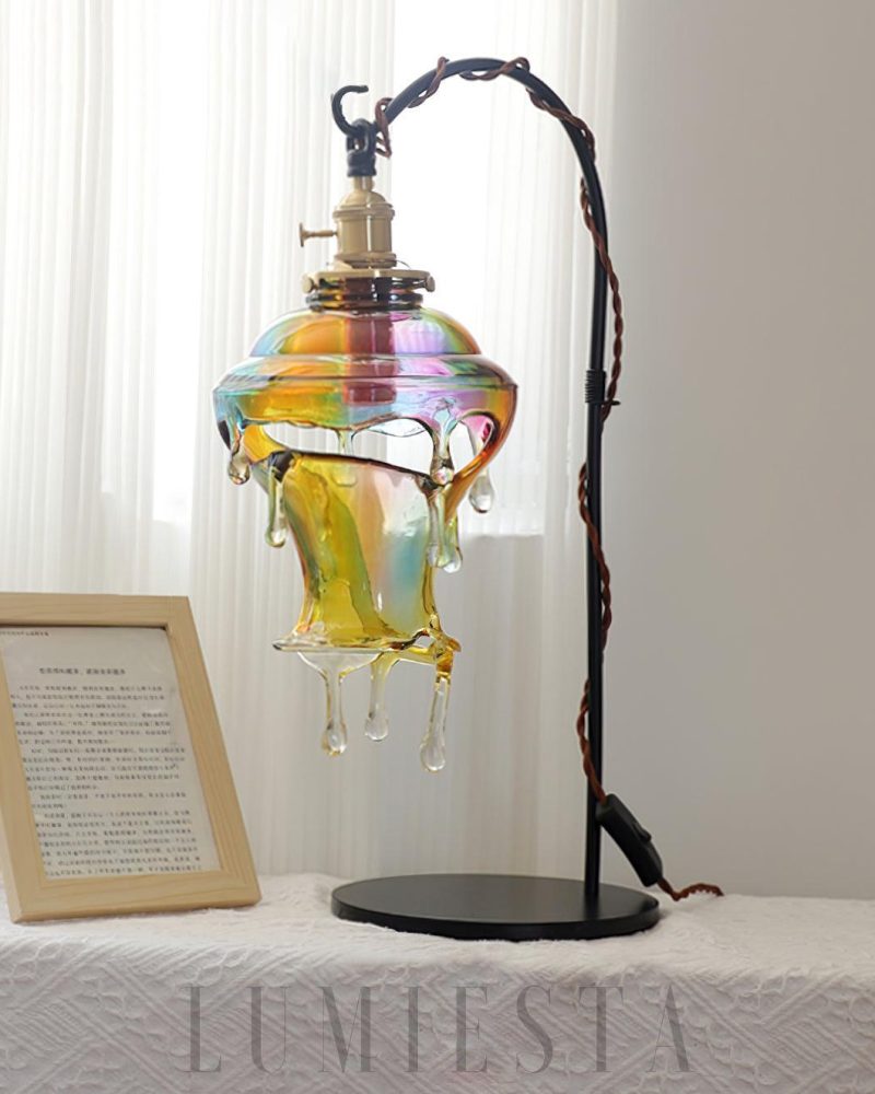 Lampa stołowa w kształcie kropli wody czarna i stained glass