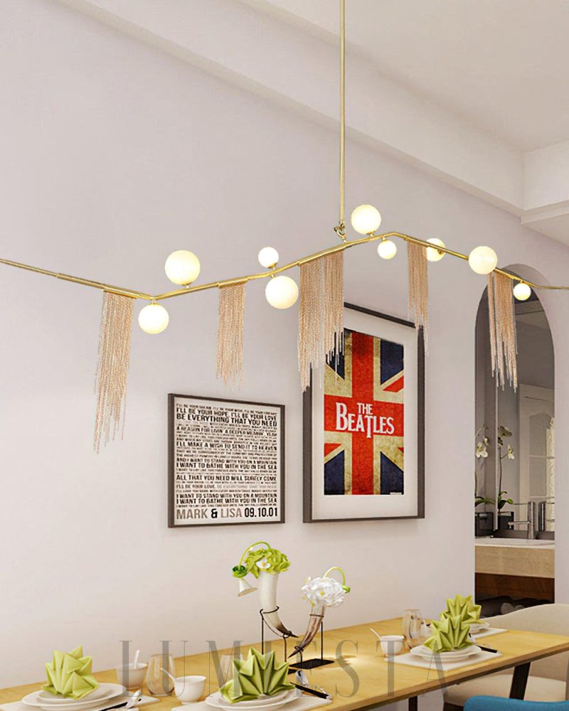 Lampa wisząca z frędzlami w kolorze złotym 3 lub 6 lub 9 głowic