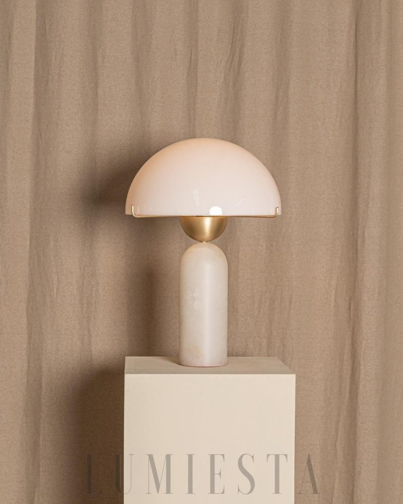Lampa stołowa Alabaster Peono biały złoty styl minimalistyczny