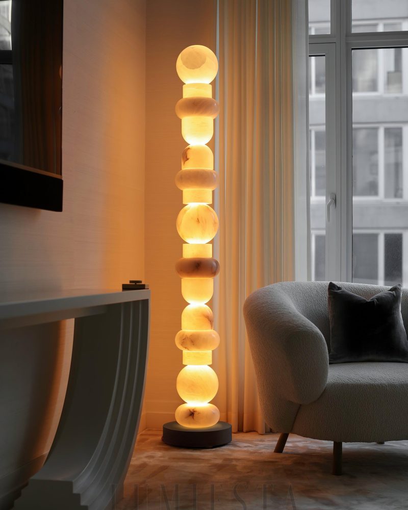 Lampa podłogowa Alabaster Kolumnowa w stylu nowoczesnym Biała i Czarna