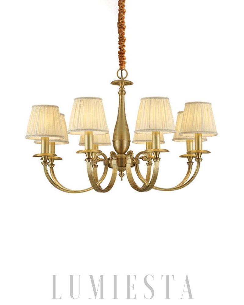 Elegancki żyrandol mosiężny z plisowanym abażurem 48cm 73cm 82cm 93cm